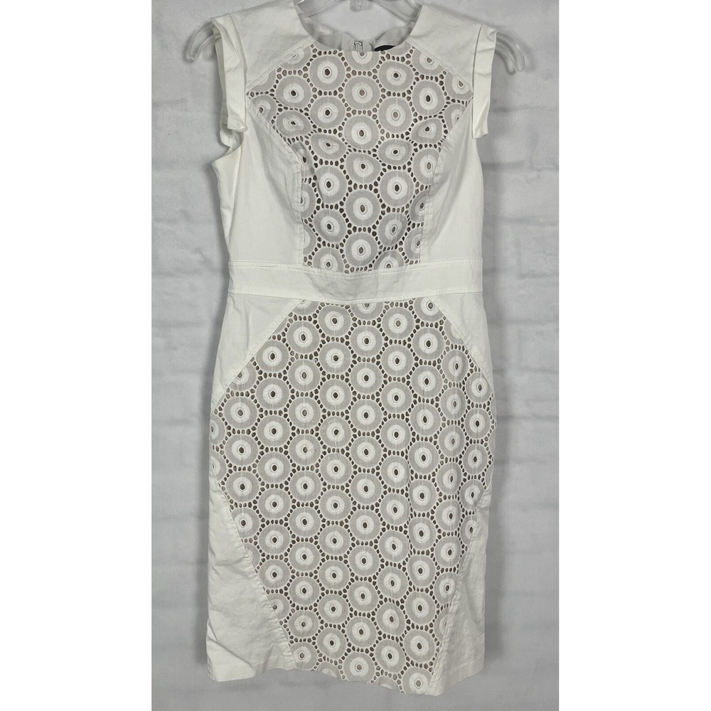 Adrianna Papell Evening White Peekaboo Lace Illusion Bodice Sheath Dress Size 6